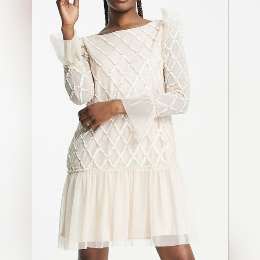 ASOS Beige / Ivory Sequin Little Mistress Dress